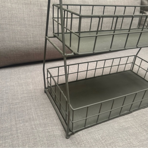 Two-Tier Metal Organizer Etagere Wooden Handle Accents Rustic Industrial#0725258 - Picture 14 of 16